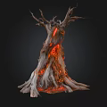 Natural Stone Wood Sculpture With Twisted Trunk And Luminous Accents