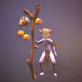 Horned Cloaked Character Holding Tree Branch With Hanging Creature Eggs