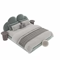 Light Grey Soft Green Kids Bed with Padded Curved Headboard Pillows Quilt and Side Table