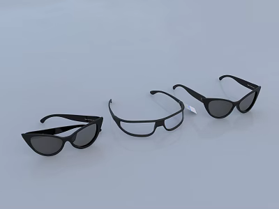 Three Pairs Of Black Sunglasses Stylish Fashionable Jewelry Accessories Design 3d model