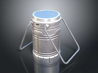 Silver Solar Powered LED Light With Handle For Outdoor And Indoor Daily Use 3d model