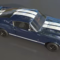 Classic Blue Two Door Sports Car With White Stripes GT350H And Black Wheels