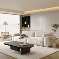 Modern Living Room Interior With White Sofa Black Coffee Table And Wooden Side Table
