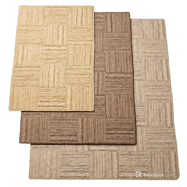 Light Beige Brown And Dark Brown Woven Square Rugs With Textured Patterns 3d model
