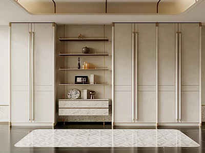 Elegant Modern Bookcase Design With Open Shelves And Marble Storage Cabinets 3d model