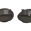 Round Gray Single Sofa With Striped And Geometric Pattern Decorative Pillows Modern Style 3d model