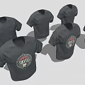 Black T Shirts With Round Logo Design Featuring Text And Graphics 3d model