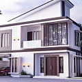 Modern Two Story Detached Villa With White Exterior Large Windows And Balcony