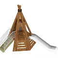 Wooden Teepee Shaped Play Equipment With Slide 3d model