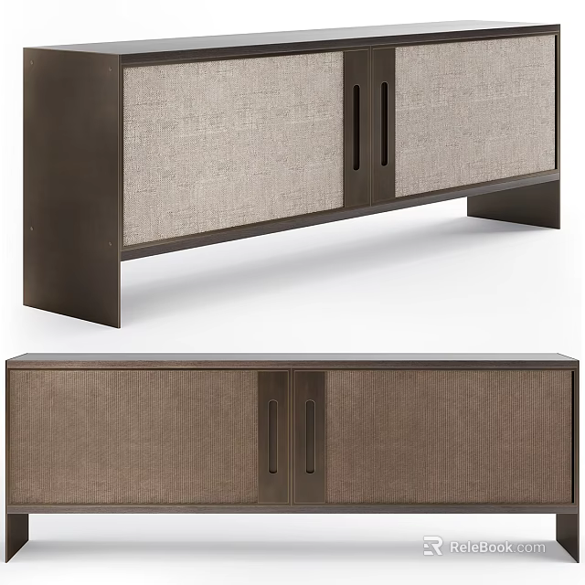 Elegant Modern Cabinet With Fabric Panels Dark Frame And Square Legs 3d model 