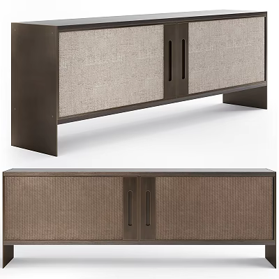 Elegant Modern Cabinet With Fabric Panels Dark Frame And Square Legs 3d model