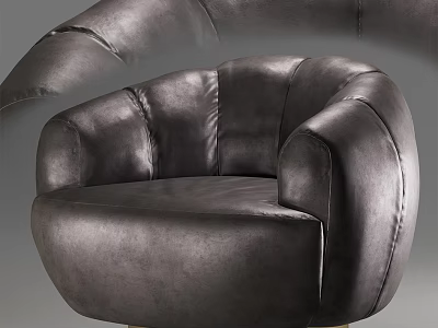 Modern Dark Grey Leather Single Seater Sofa With Curved Arms And Gold Metal Legs 3d model