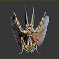 Colorful Mantis With Vibrant Wings And Eye Patterns On Black Background