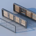 Gray Metal Frame Structures With Wooden Panels And Metal Grid Components 3d model