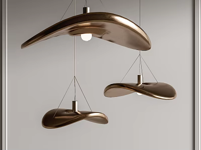 Three Modern Curved Bronze Pendant Lights With Metallic Finish For Interior Decor 3d model
