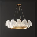 Modern Elegant Chandelier With White Translucent Shades Golden Frame And Dark Wall Background