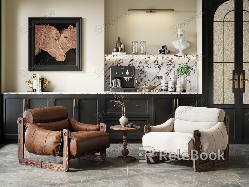 Middle Ancient Single Sofa Middle Ancient Single Chair Vintage Casual Chair Decorative Painting Double Door Leather Chair Fabric Chair Jersey Chair model