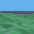 Green Undulating Terrain Sculpture Carving With Gray Lines And Blue Sky