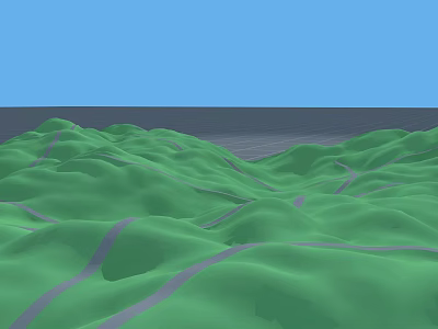 Green Undulating Terrain Sculpture Carving With Gray Lines And Blue Sky 3d model