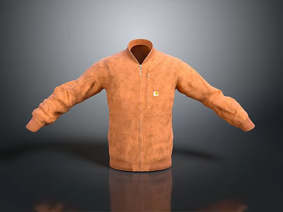 Orange Casual Jacket With Zipper Front And Long Sleeves For Daily Use 3d model