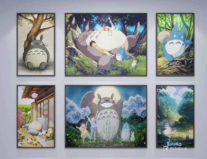 Decorative Totoro Themed Wall Art Posters With Various Scenes And Characters 3d model