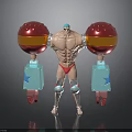Muscular Character With Red Gold Spherical Arms Blue Components And Red Swim Trunks