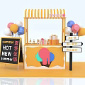 Colorful Summer Ice Cream Stand With New Products Promotion Balloons And Directional Signposts