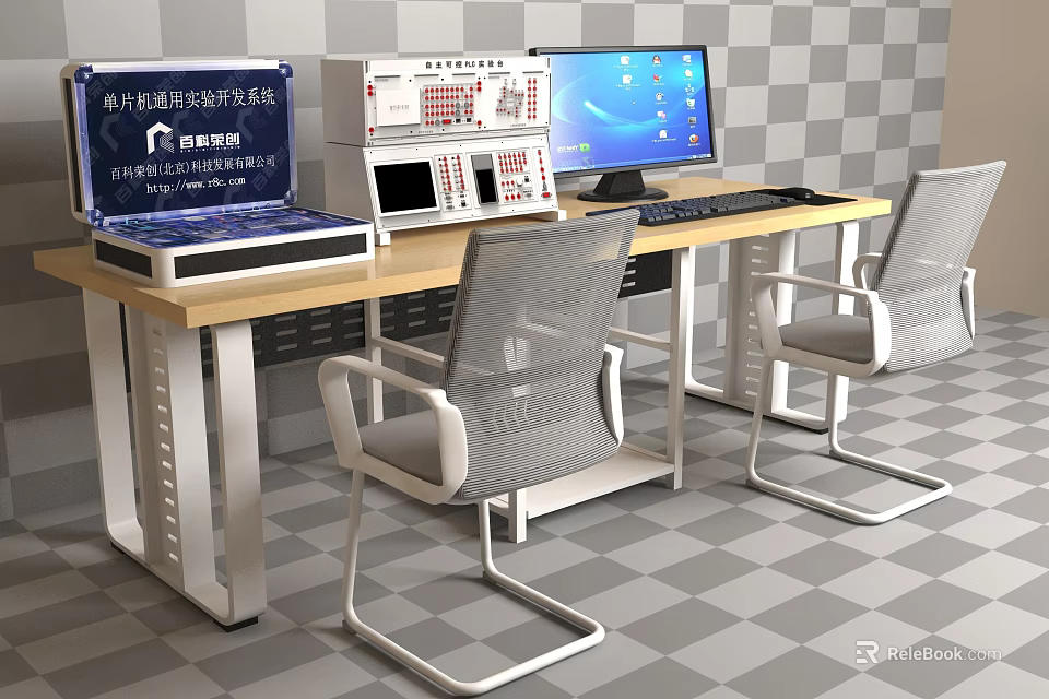 Modern Computer Workstation Setup With Monitor Keyboard And Office Desk Chair 3d model 