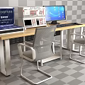 Modern Computer Workstation Setup With Monitor Keyboard And Office Desk Chair