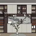 Modern Wine Cabinet Design With Glass Doors LED Lighting And Marble Countertop