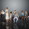 Group of Diverse People in Various Poses and Casual Clothing on Reflective Surface