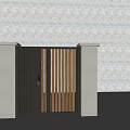 Modern Entrance Door Design With Wooden Vertical Slats And Metal Frame Features