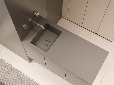 Modern Gray Kitchen Cabinets With Built in Sink And Smooth Countertop 3d model