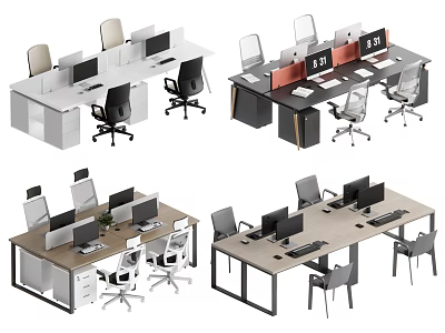 Modern Office Desks With Computers Chairs Storage Drawers And Partition Design 3d model