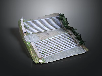 Realistic Outdoor Landscape Model With Tiered Stone Steps Green Foliage And Paved Ground 3d model