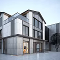 Modern Townhouse Exterior Design With Gray White Facade And Large Windows