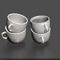 Simple White Stacked Ceramic Mugs For Daily Use On Dark Surface 3d model