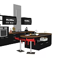 Modern Kitchen Interior With Black Cabinets Wooden Countertop And Appliances