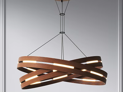 Modern Wooden Intertwined Circular Chandelier With Illuminated LED Light Strips Design 3d model