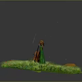 Modern game character playing guitar cello player playing piano 3d model