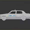 Detailed Silver Taxi Model with Red Roof Light and Blue Body Decals on Reflective Surface