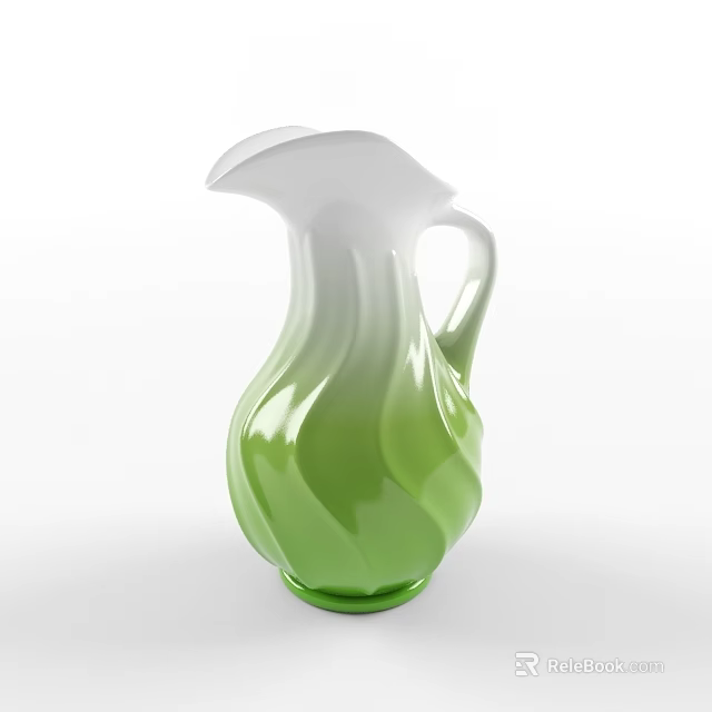 Green And White Gradient Ceramic Vase With Wavy Texture For Home Decor 3d model 