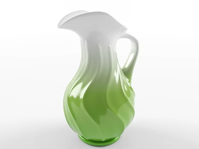 Green And White Gradient Ceramic Vase With Wavy Texture For Home Decor 3d model