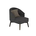 Gray Velvet Single Sofa With Beige Cushion Metal Accents And Dark Wooden Legs