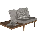 Modern Single Sofa With Wooden Frame Gray Cushion Checkered Pillow And Knit Blanket