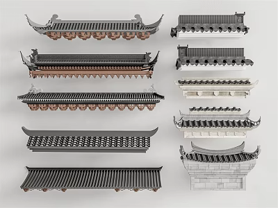 Traditional Chinese Architecture Roof Components With Various Tiles And Styles 3d model