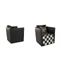 Black Accent Chair With Patterned Cushions And Black White Checkered Base Design