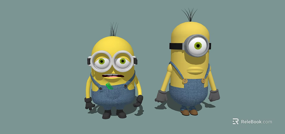 Minion Characters From Animated Film With Yellow Bodies Blue Overalls And Goggles 3d model 
