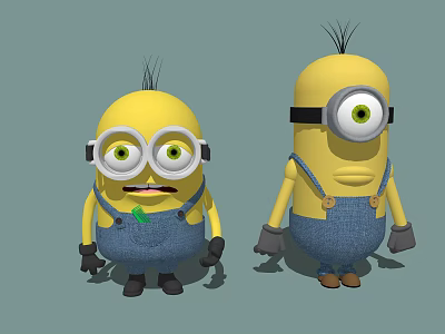 Minion Characters From Animated Film With Yellow Bodies Blue Overalls And Goggles 3d model