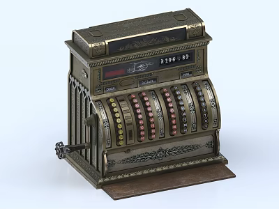 Vintage Cash Register Decorative Ornament Set With Antique Metallic Design For Home Decor 3d model